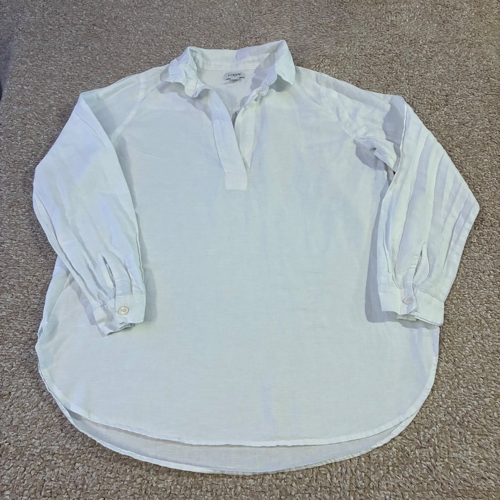 J.Crew Linen Cotton Popover Shirt White Long Sleeve Women's Small Tunic Top